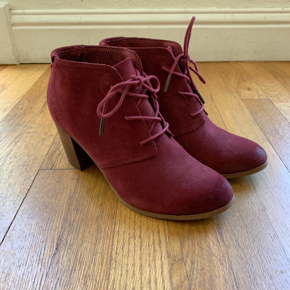 Burgundy TOMS Lace-Up Booties